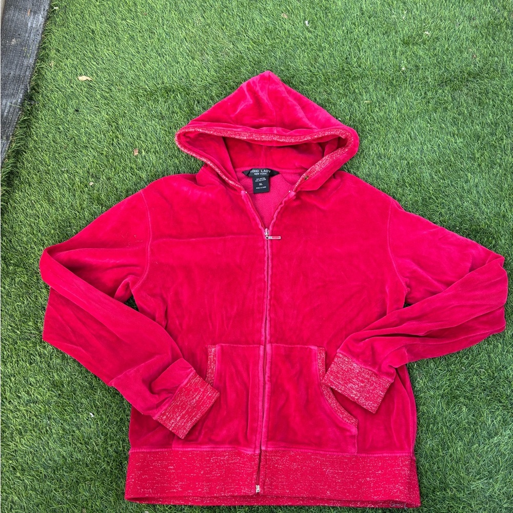 Vintage Y2K Hot pink velour zip up track suit sweater